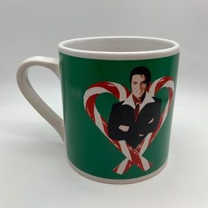 VTG Elvis Presley Signature Christmas Candy Cane Heart Large Ceramic Coffee Mug